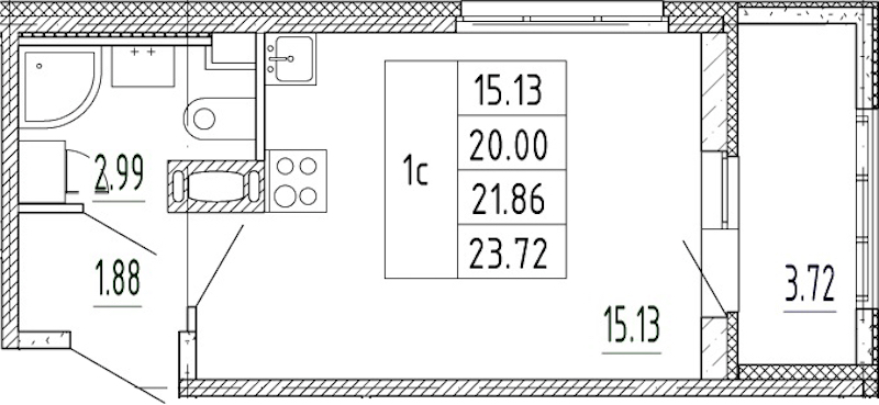 Квартира студия 20 м², 6/12 эт., ЖК «Полис Приморский 2»